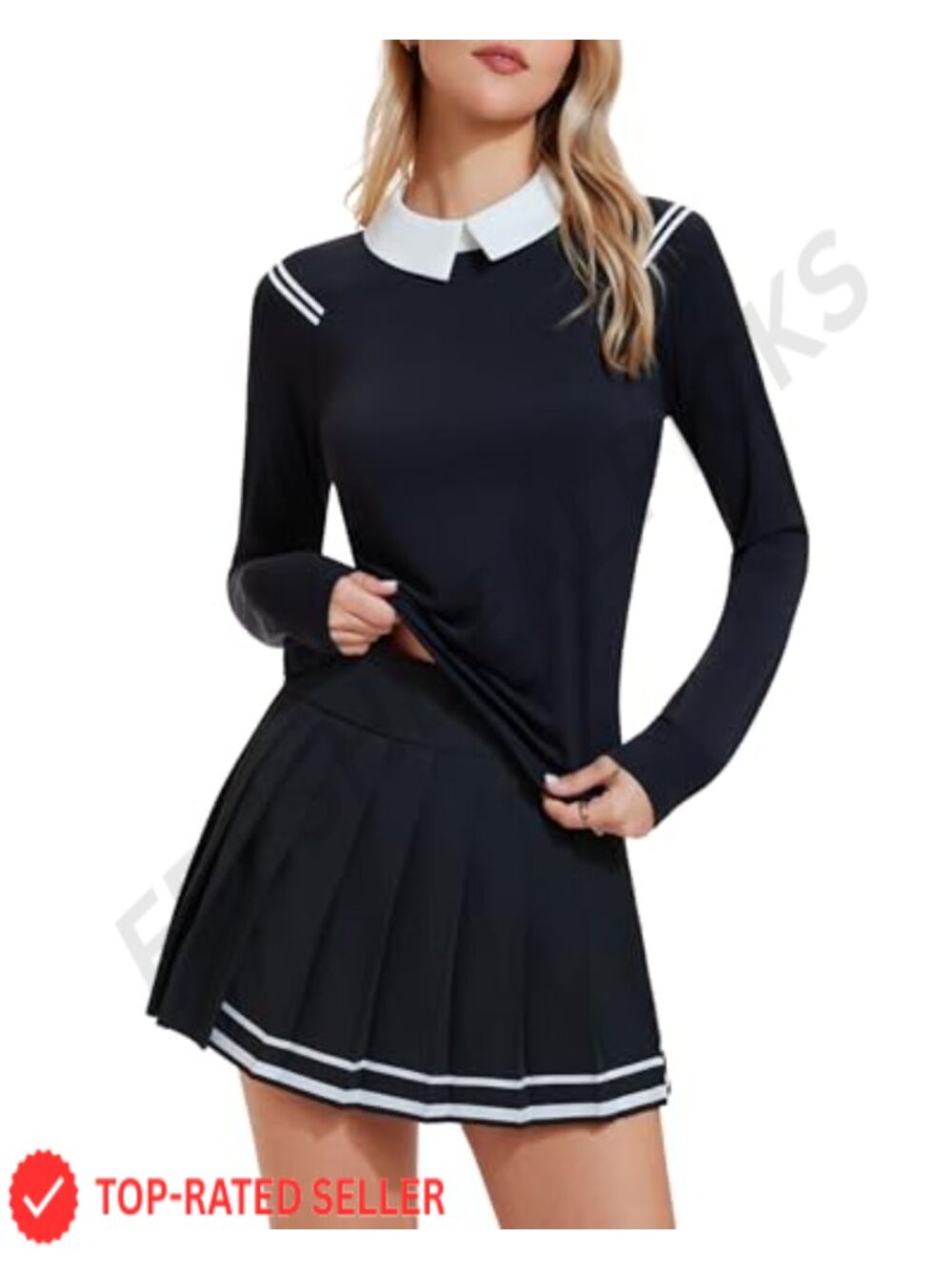 Mudere Women's 2-Piece Tennis Skort Set Long Sleeve Top Built-in Shorts